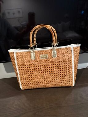 LILLY PULITZER GREYDEN CANE BAG/TOTE IN NATURAL